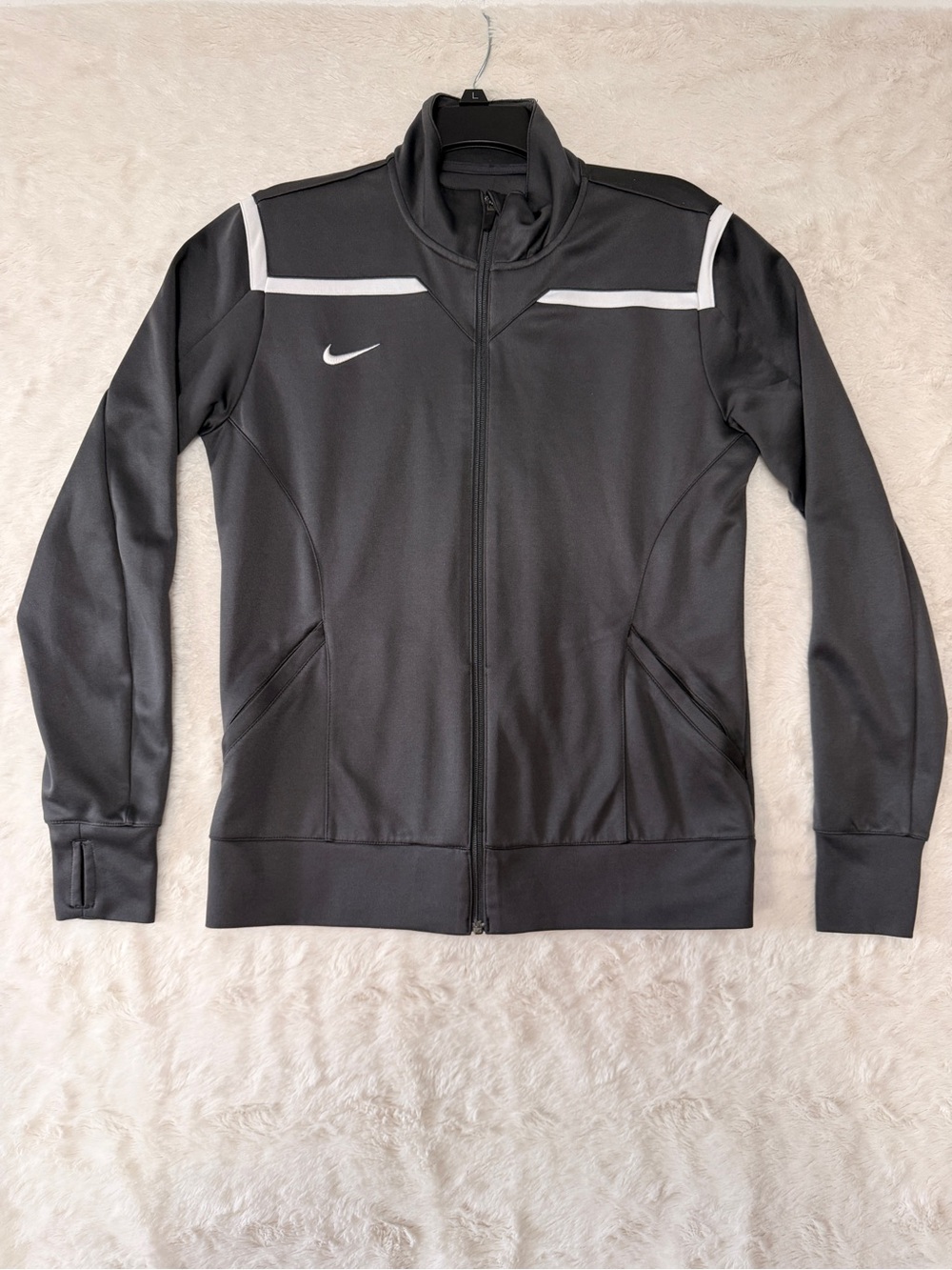 Nike Dri-Fit Women's Team Avenger Track Jacket Charcoal Gray White L